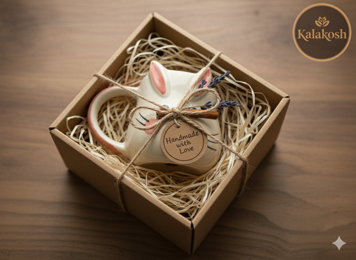 Handcrafted Ceramic Mug | Eco-Friendly Clay Mugs for Coffee & Tea | Rustic Home & Office Use | Artisanal Cute Rabbit Design