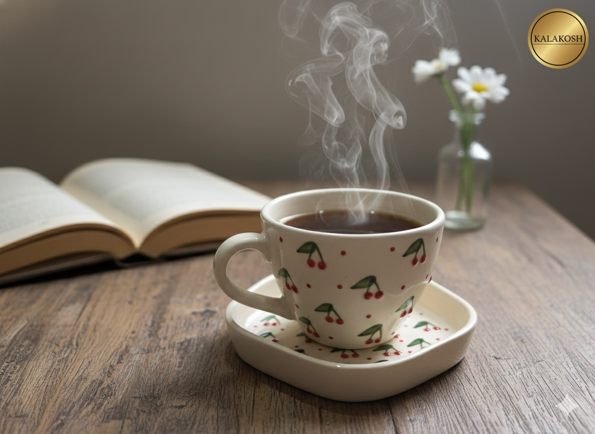 Hand-Painted Ceramic Tea Coffee Cup & Saucer Set | Home Decor | Office Use | Premium Aesthetic Gift