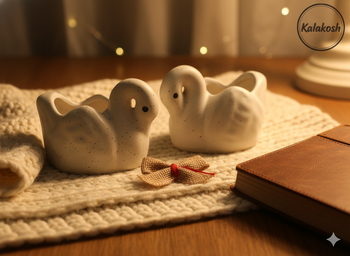 Premium White Ceramic Swan Planters Combo of 2 for Home Decor | Indoor Succulent Flower Pot | Elegant Home & Office Use Decorative Vase