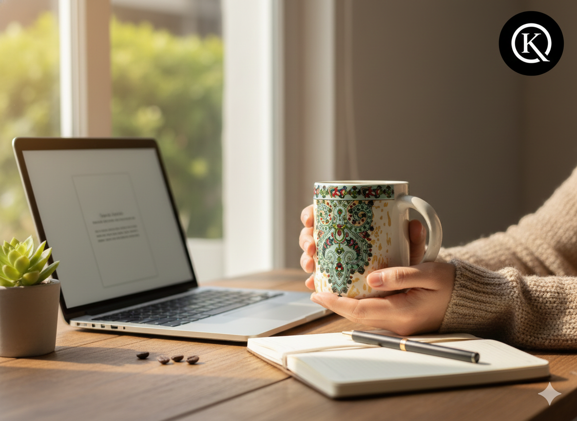 Premium Ceramic Coffee Mug with Turkish Iznik Art Design – 350ml Tea Cup for Home Decor, Office Use & Gifting – Elegant Home Decor Vase Style Drinkware for Hot/Cold Beverages (White & Turquoise)