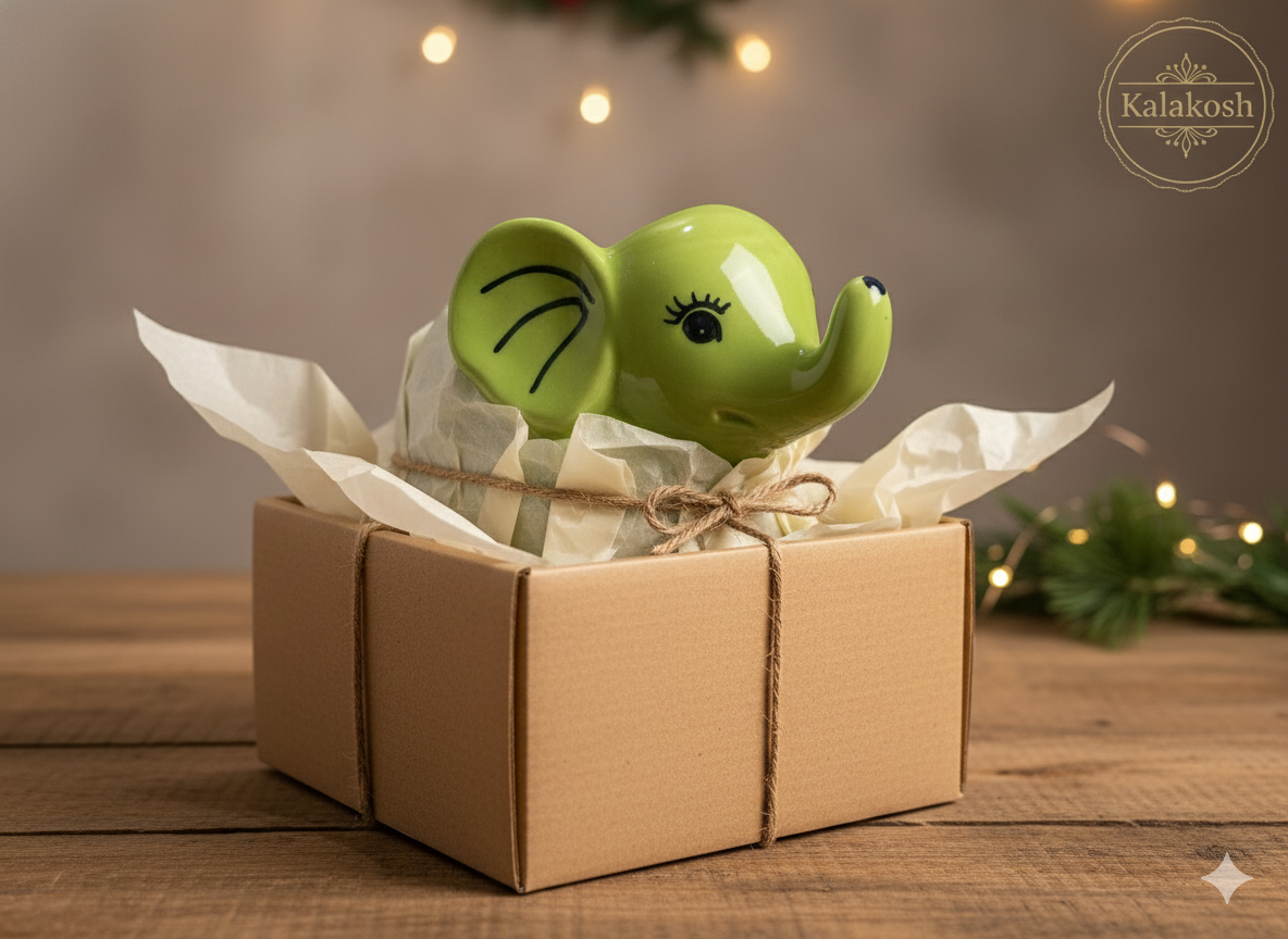 Charming Green Elephant Ceramic Planter Pot | Home Decor Vase for Plants & Succulents | Ideal for Home Use, Office Use, Table Top & Gifting