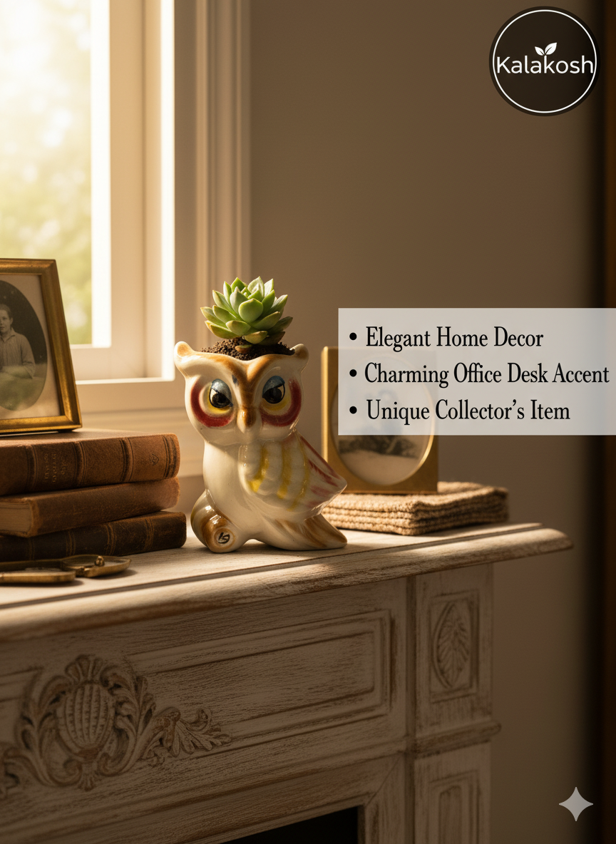 Artisanal Ceramic Owl Shape Planter  | Handcrafted Clay Home Decor Office Desk Flower Pot | Rustic Eco-Friendly Gift for Succulents & Small Plants