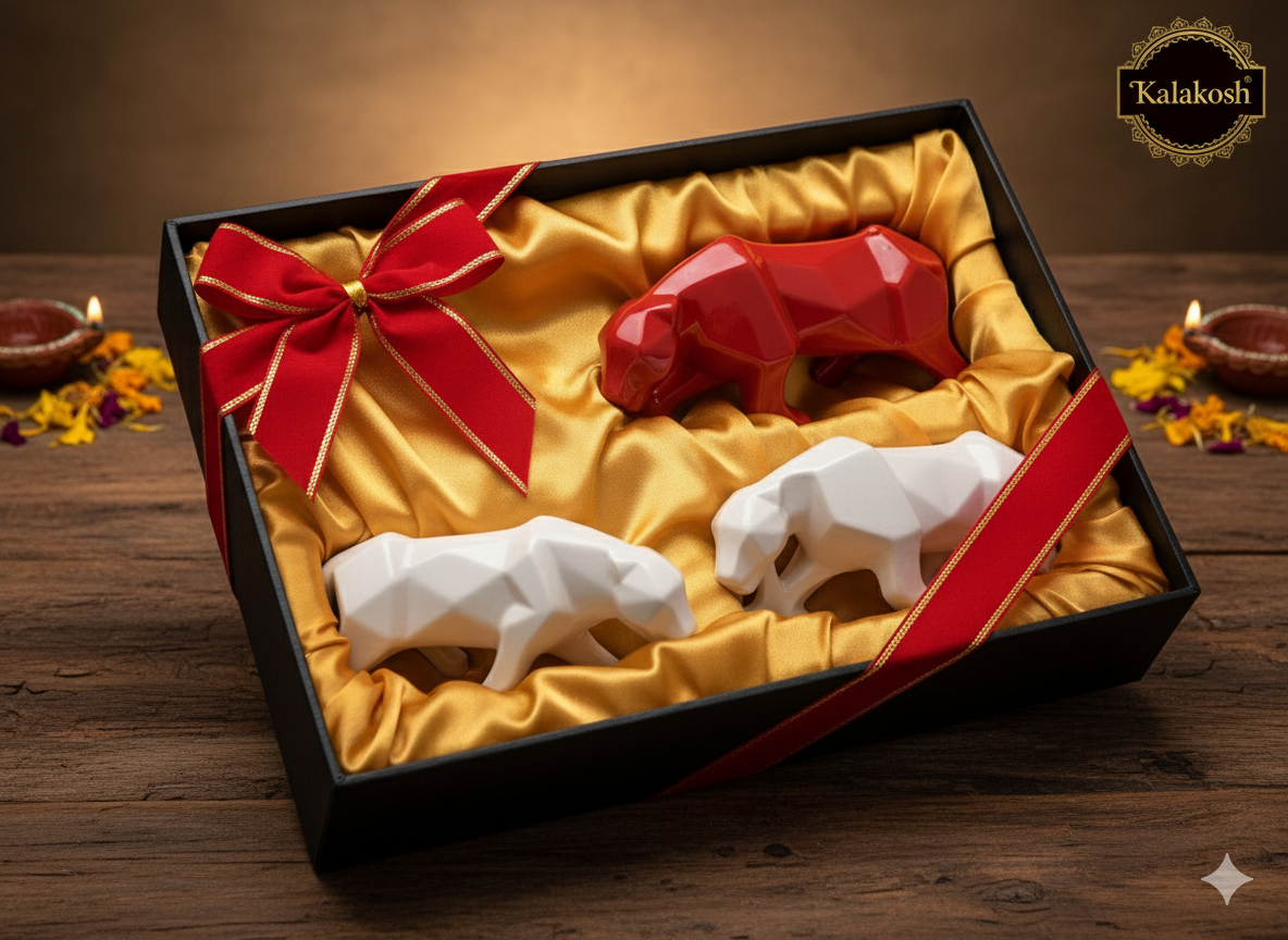 Geometric Panther Showpiece for Home Decor | Abstract Animal Sculpture Statue Figurine | Set of 2 | Modern Living Room, Office Table Accent & Art Gift