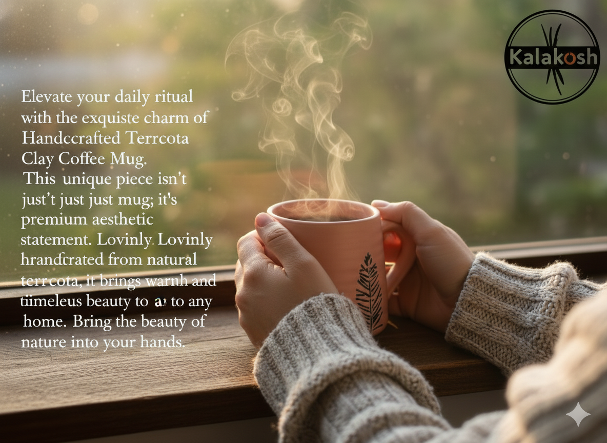 Handcrafted Terracotta Clay Coffee Mug | Pink Aesthetic | Black Fern Leaf Design | Rustic Home Decor & Office Use Tea Cup | Unique Gifting