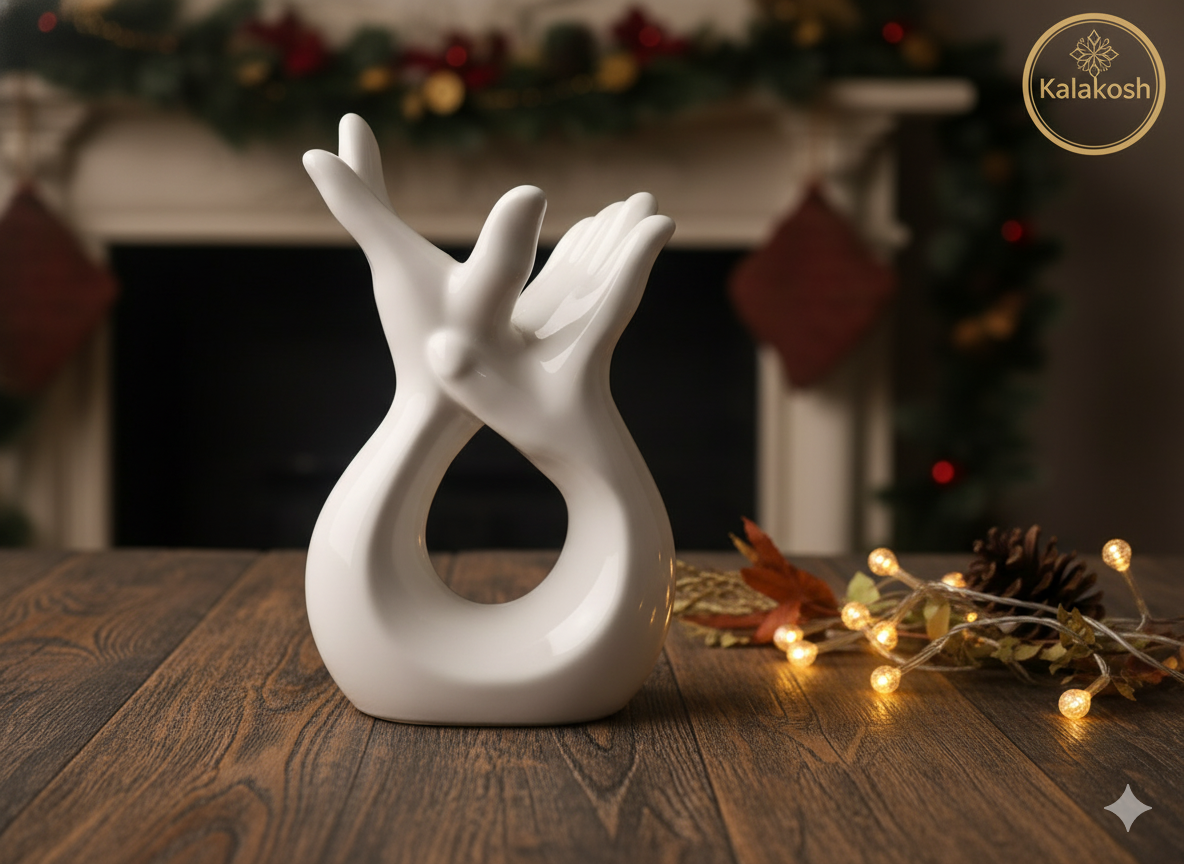 Modern Hand Sculpture Home Decor Vase | Glossy White Ceramic for Flowers, Office Use, Home Use, Table Centerpiece | Unique Artistic Gift