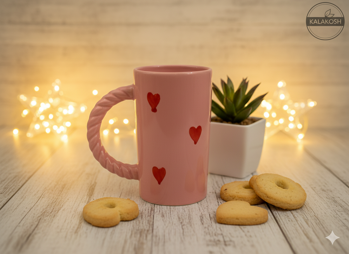 Aesthetic Pink Coffee Mug with Twisted Rope Handle - Ceramic Tea Cup for Home Decor, Office Use, Home Use, Valentine's Day Gift for Women, Girlfriend, Wife