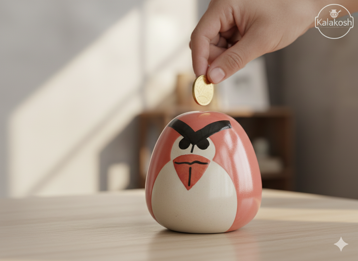 Premium Ceramic Angry Bird Piggy Bank for Kids and Adults - Decorative Money Box for Home Decor, Office Desk & Gifting - Cute Hand-Painted Coin Bank for Home Use, Office Use & Nursery Decor