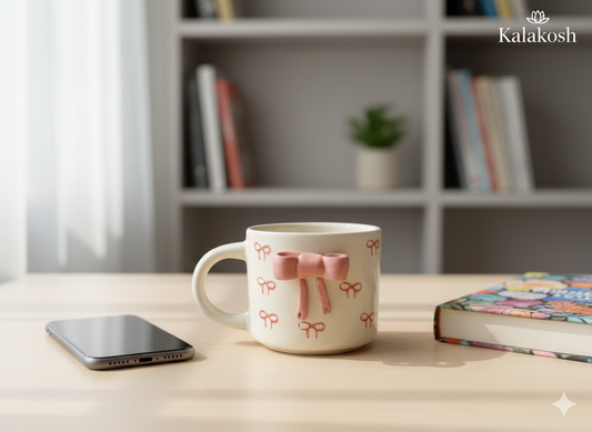 Aesthetic Pink Bow Ceramic Coffee Mug | Premium Home Decor | Tea Cup for Office & Home Use | Unique Gifting