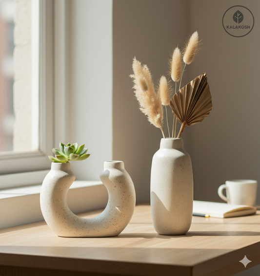 Handcrafted Rustic Ceramic Clay Planters for Home Decor & Office Decor | Eco-Friendly Indoor Flower Pot & Desk Vase Gift