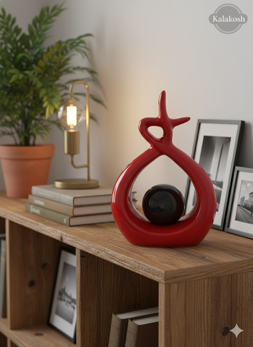 Handcrafted Red Abstract Ceramic Planter & Showpiece | Eco-Friendly Clay Home & Office Decor | Unique Artistic Sculpture & Table Accent