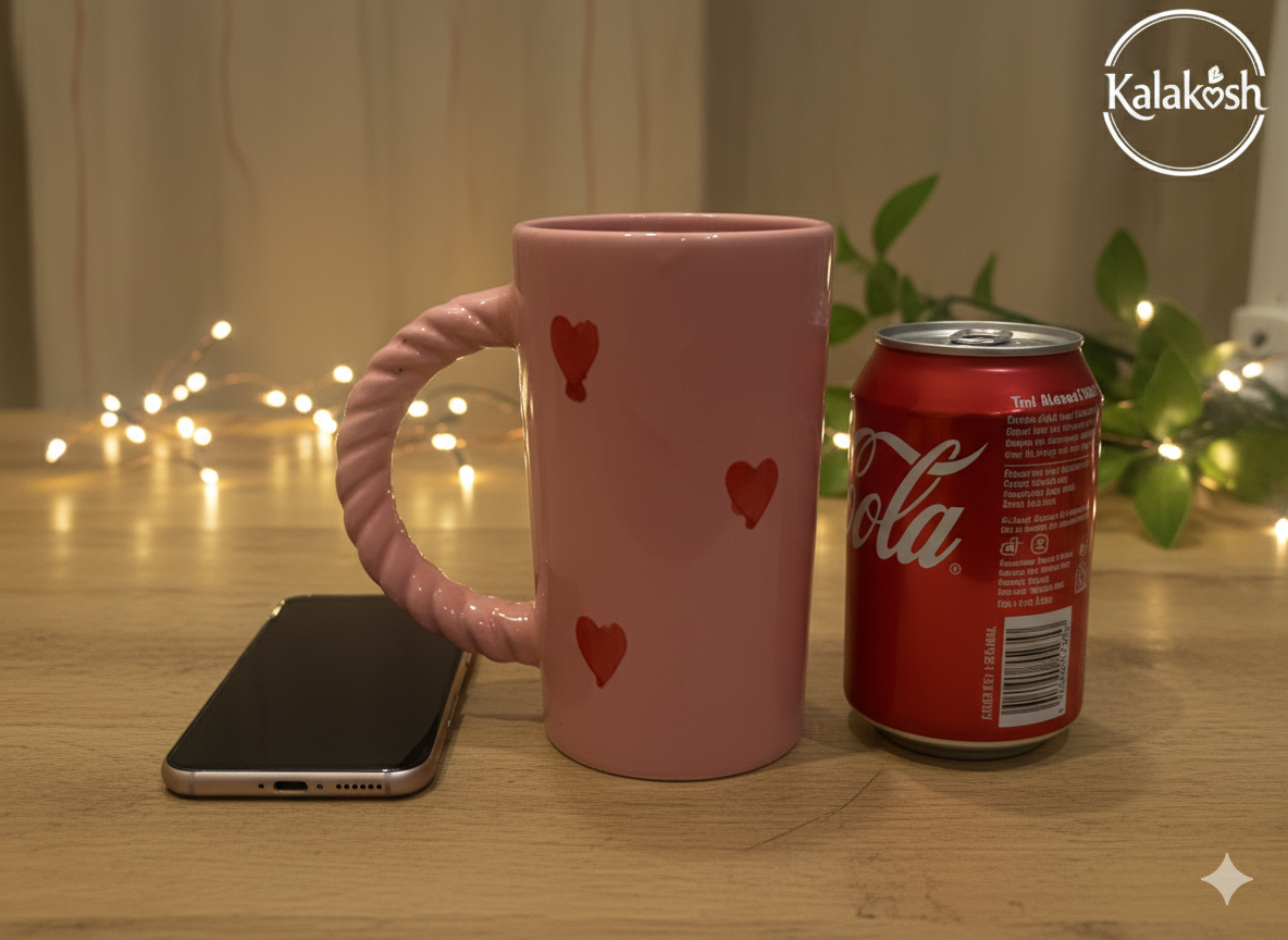 Aesthetic Pink Coffee Mug with Twisted Rope Handle - Ceramic Tea Cup for Home Decor, Office Use, Home Use, Valentine's Day Gift for Women, Girlfriend, Wife