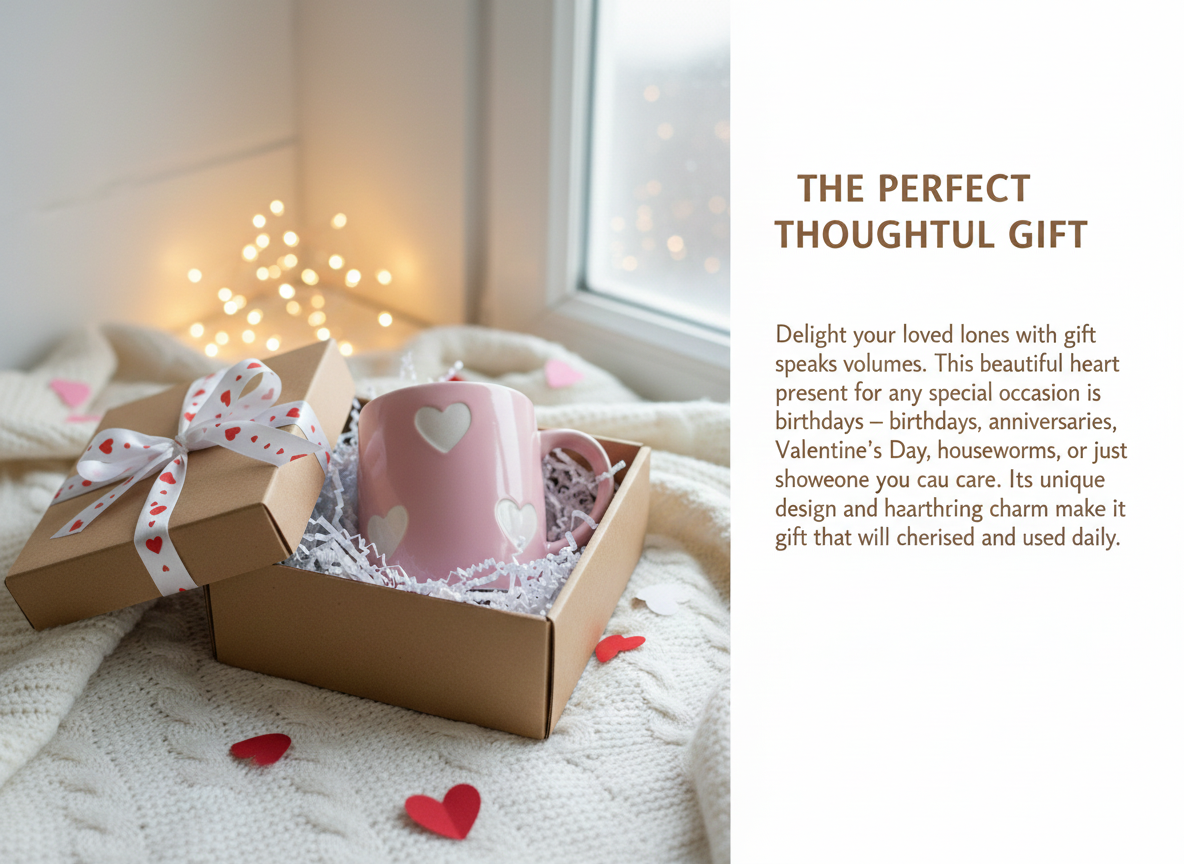 Cute Pink Heart Ceramic Coffee Mug (300ml) | Premium Glossy Tea Cup for Home Decor, Office Use & Gifting | Terracotta Style Home Use Cup