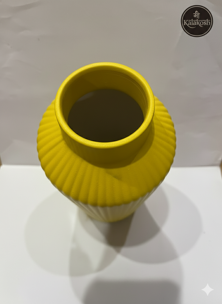 Handcrafted Yellow Fluted Ceramic Planter | Eco-Friendly Clay Vase for Rustic Home & Office Decor | Artisan Table Centerpiece | Unique Gifting