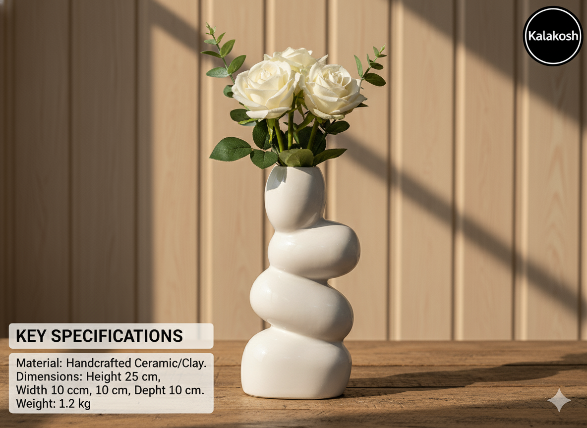 Handcrafted White Ceramic Planter Vase for Home & Office Decor | Artisan Clay Pot | Eco-Friendly Modern Rustic Tabletop Flower Pot | Unique Gifting