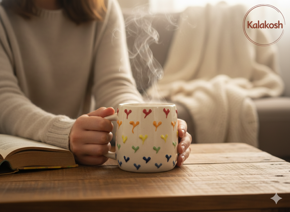 Rainbow Heart Ceramic Coffee Mug - Embossed 3D Design Tea Cup for Home Use & Office Use | Cute Kitchen Drinkware & Multipurpose Home Decor Vase | Microwave Safe Gift for Friends & Family (350ml)