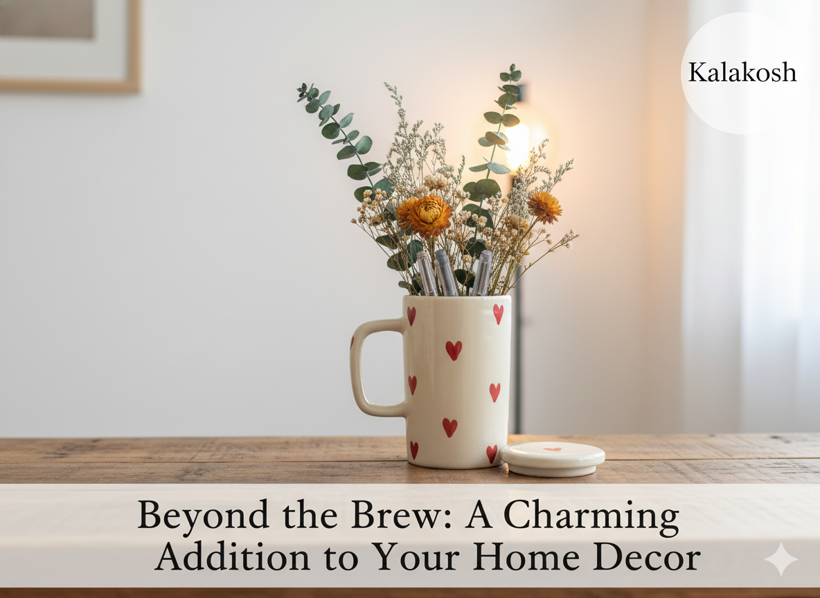 Handmade Ceramic Coffee Mug with Lid - Red Heart Pattern | Premium Tea Cup for Home Decor Office Use Gifting | Home Use Home Decor Vase Style