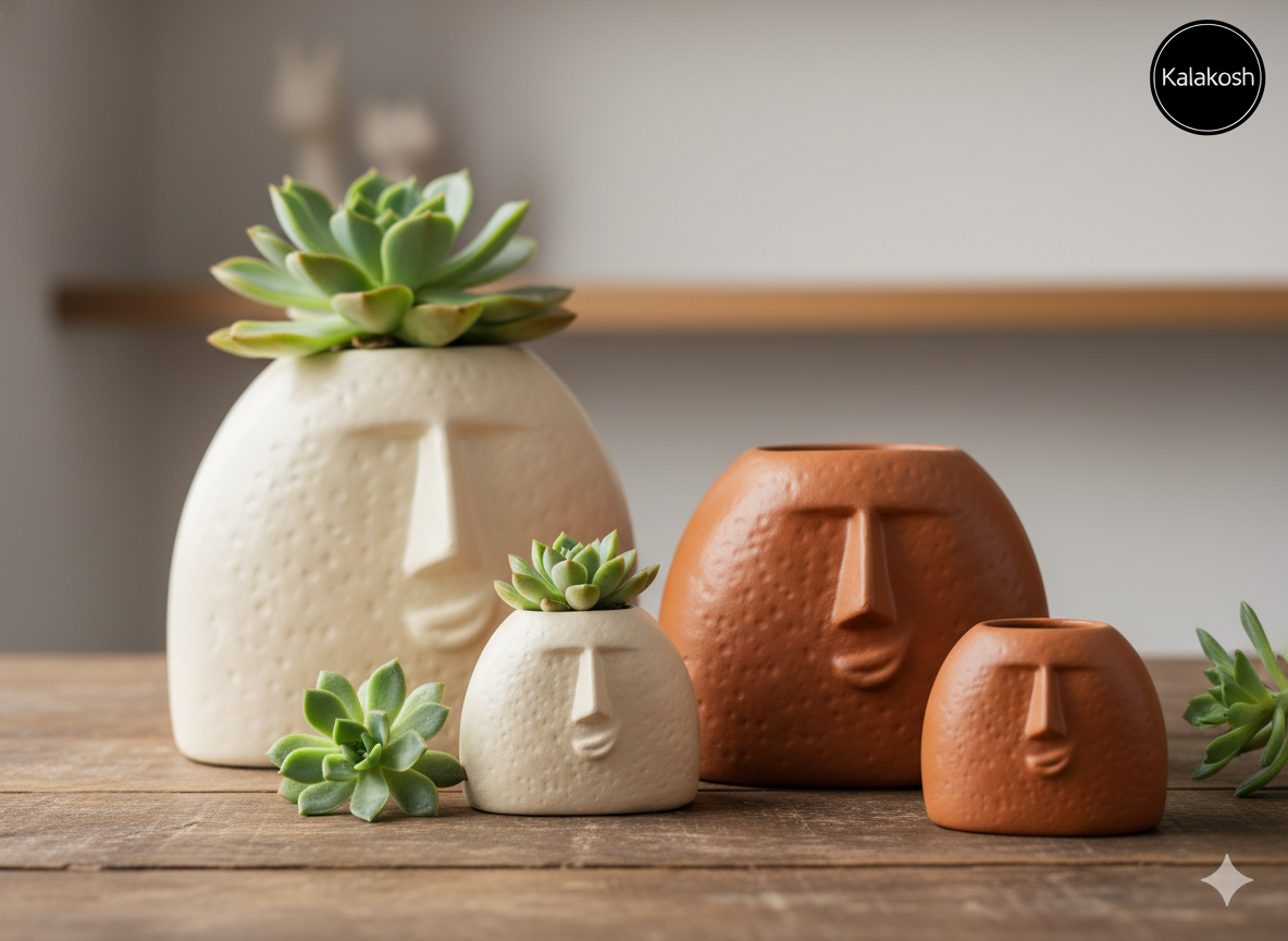 Handcrafted Eco-Friendly Clay Planters for Home Décor & Office Desk | Rustic Terracotta Ceramic Pots for Gifting