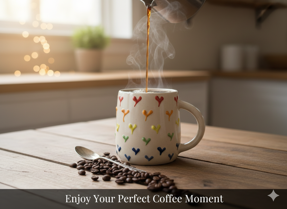 Rainbow Heart Ceramic Coffee Mug - Embossed 3D Design Tea Cup for Home Use & Office Use | Cute Kitchen Drinkware & Multipurpose Home Decor Vase | Microwave Safe Gift for Friends & Family (350ml)