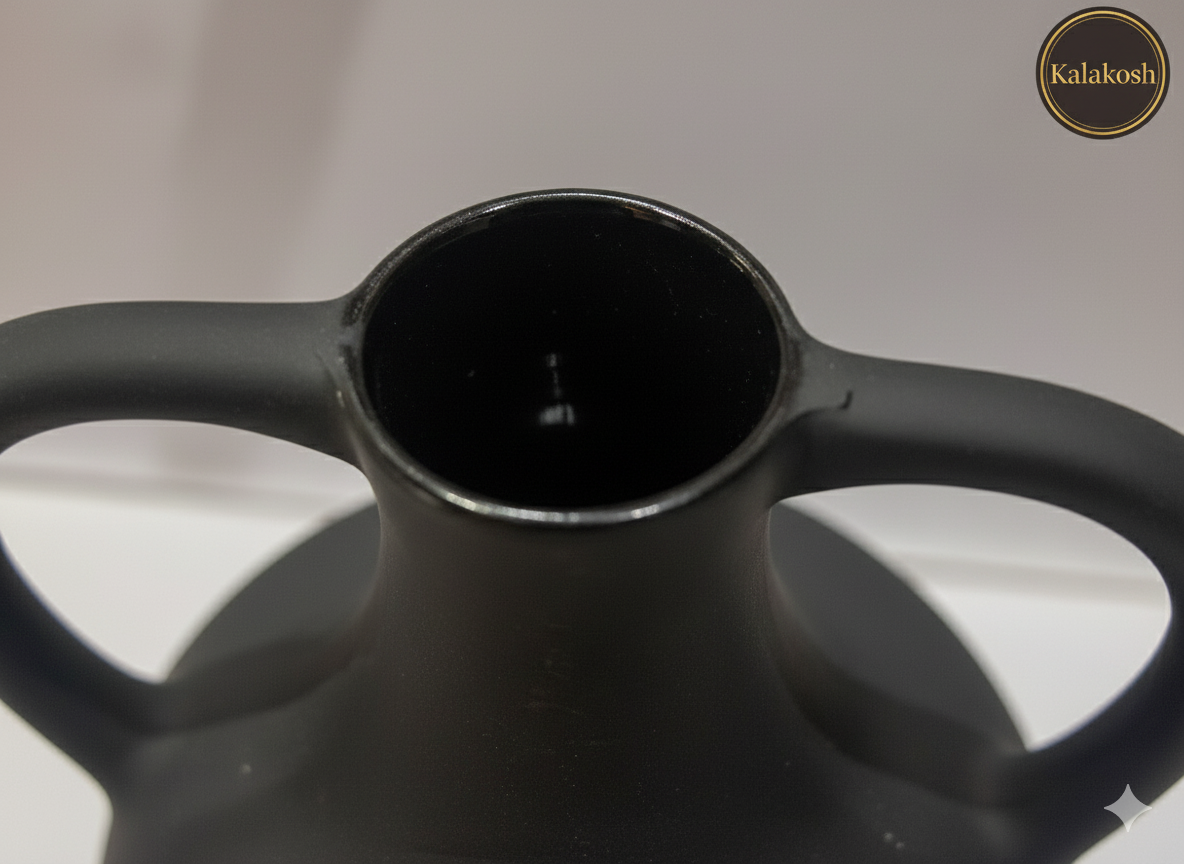 Premium Matte Black Double Handle Bottle Vase Planter | Modern Home Décor | Office Use, Living Room Accent, Clay Terracotta