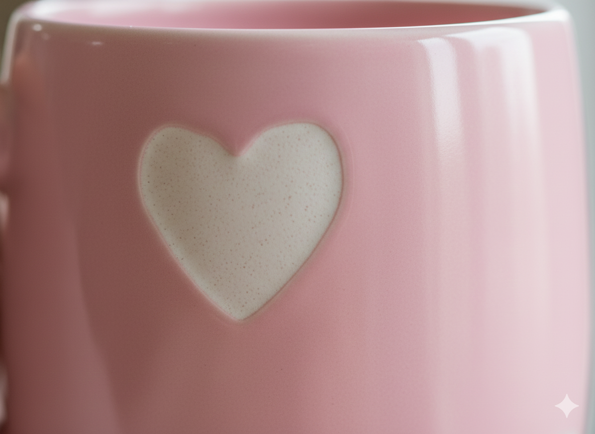 Cute Pink Heart Ceramic Coffee Mug (300ml) | Premium Glossy Tea Cup for Home Decor, Office Use & Gifting | Terracotta Style Home Use Cup