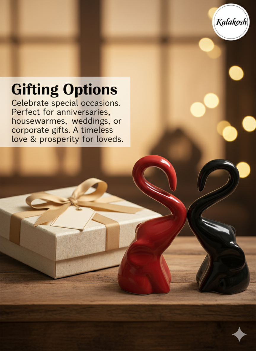 Artisanal Ceramic Elephant Planters Pair | Rustic Home Decor & Office Table Showpiece | Eco-Friendly Clay Figurine for Gifting | Black & Red