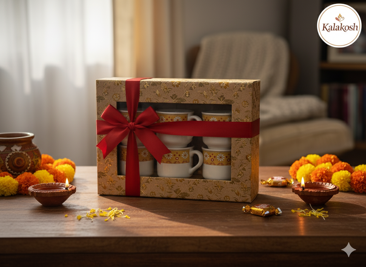 Handcrafted Rustic Ceramic Tea Cup Set of 6 | Clay Coffee Mugs for Home & Office Use | Artisanal Gifting