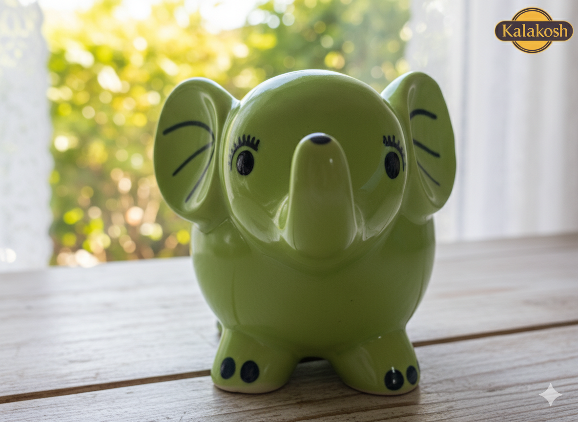 Charming Green Elephant Ceramic Planter Pot | Home Decor Vase for Plants & Succulents | Ideal for Home Use, Office Use, Table Top & Gifting