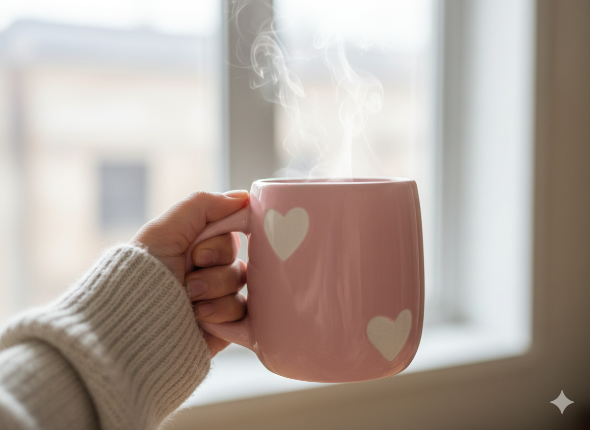 Cute Pink Heart Ceramic Coffee Mug (300ml) | Premium Glossy Tea Cup for Home Decor, Office Use & Gifting | Terracotta Style Home Use Cup