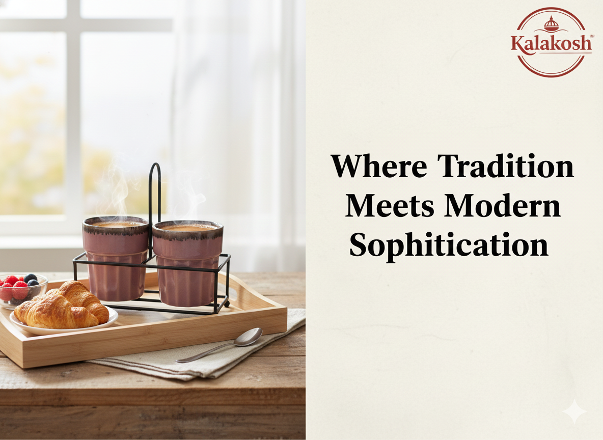 Premium Ceramic Tea and Coffee Cup Set of 2 with Metal Stand - Stylish Kullad Style Mug for Home Decor, Kitchen, Office Use & Gifting - Elegant Pink Glossy Finish Home Decor Vase Style Cups