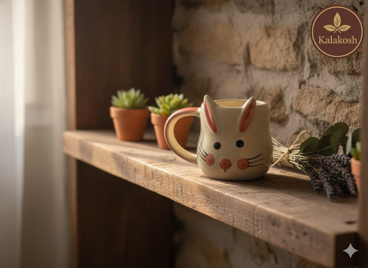 Handcrafted Ceramic Mug | Eco-Friendly Clay Mugs for Coffee & Tea | Rustic Home & Office Use | Artisanal Cute Rabbit Design