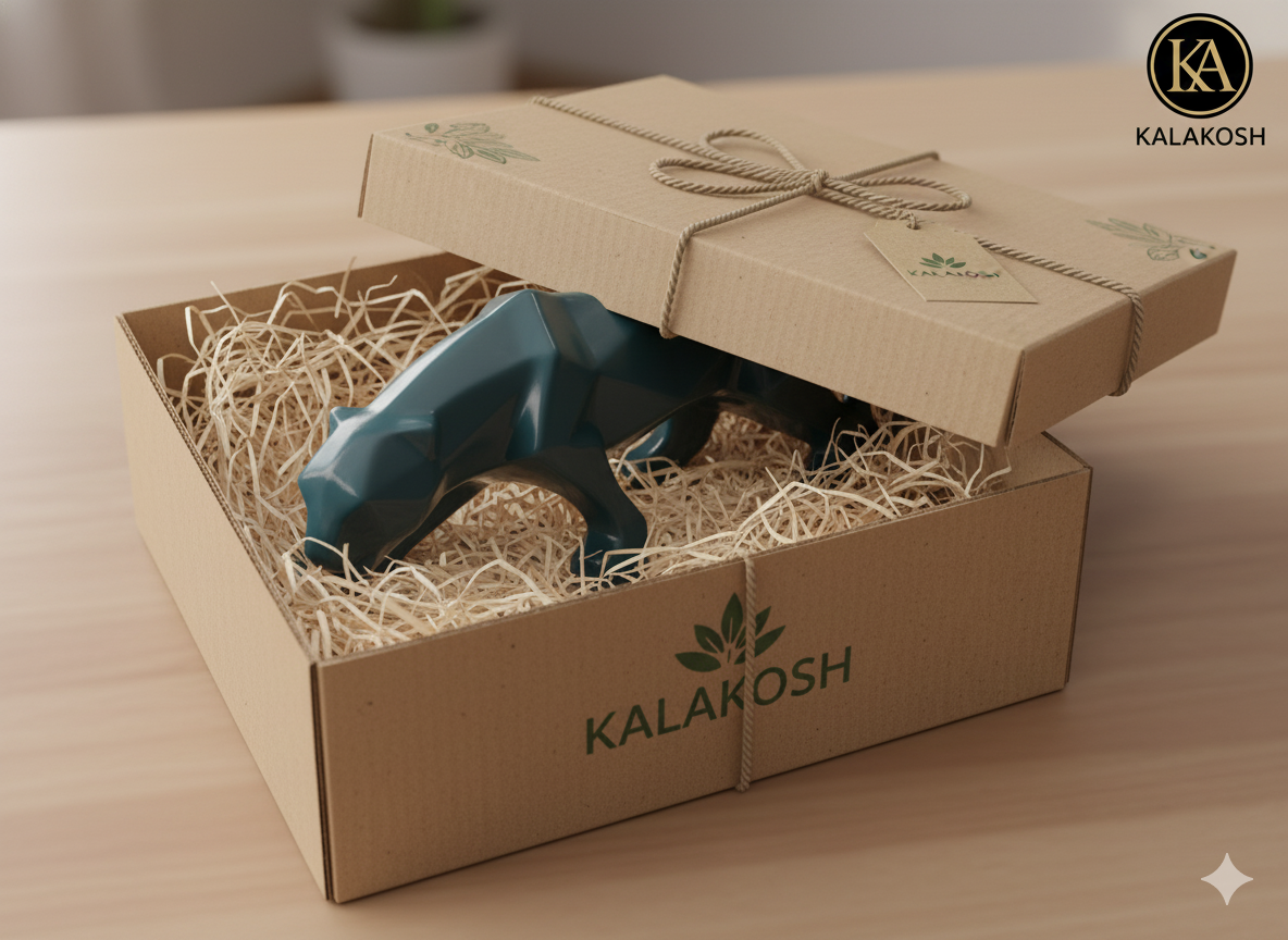 Handcrafted Rustic Ceramic Show Piece | Eco-Friendly Clay Jaguar Vase for Home Décor, Office Décor