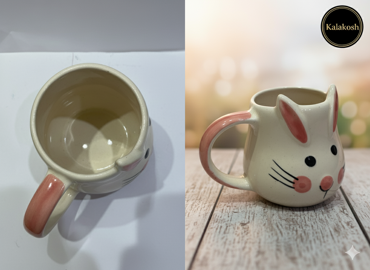 Handcrafted Ceramic Mug | Eco-Friendly Clay Mugs for Coffee & Tea | Rustic Home & Office Use | Artisanal Cute Rabbit Design
