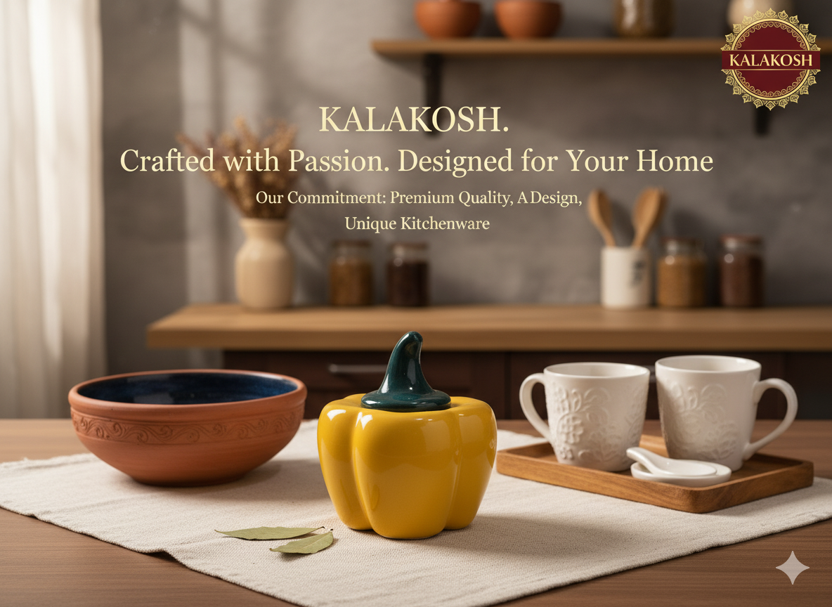 Artisan Ceramic Pickle Jar Container with Lid | Home Decor Vase | Stylish Kitchen Storage | Office Use Accent | Yellow Pepper Design | Gifting