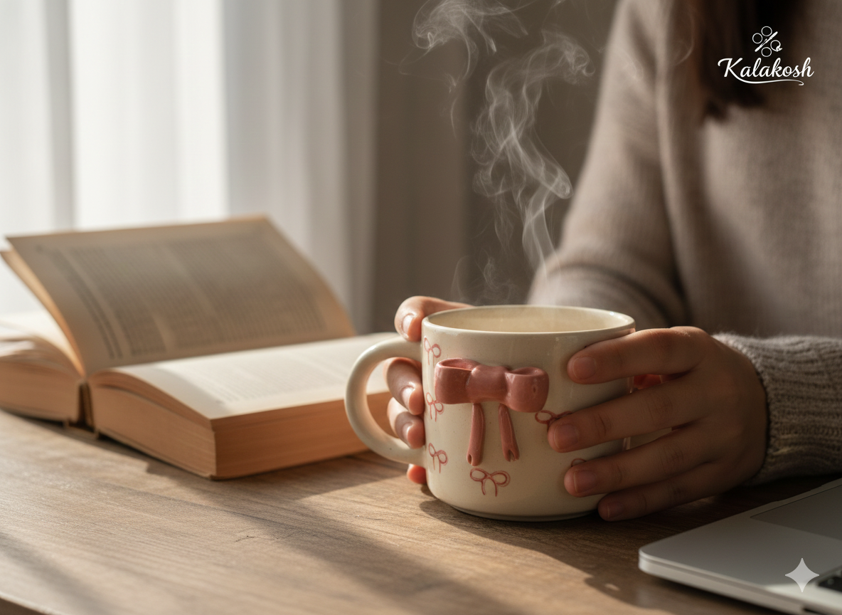 Aesthetic Pink Bow Ceramic Coffee Mug | Premium Home Decor | Tea Cup for Office & Home Use | Unique Gifting