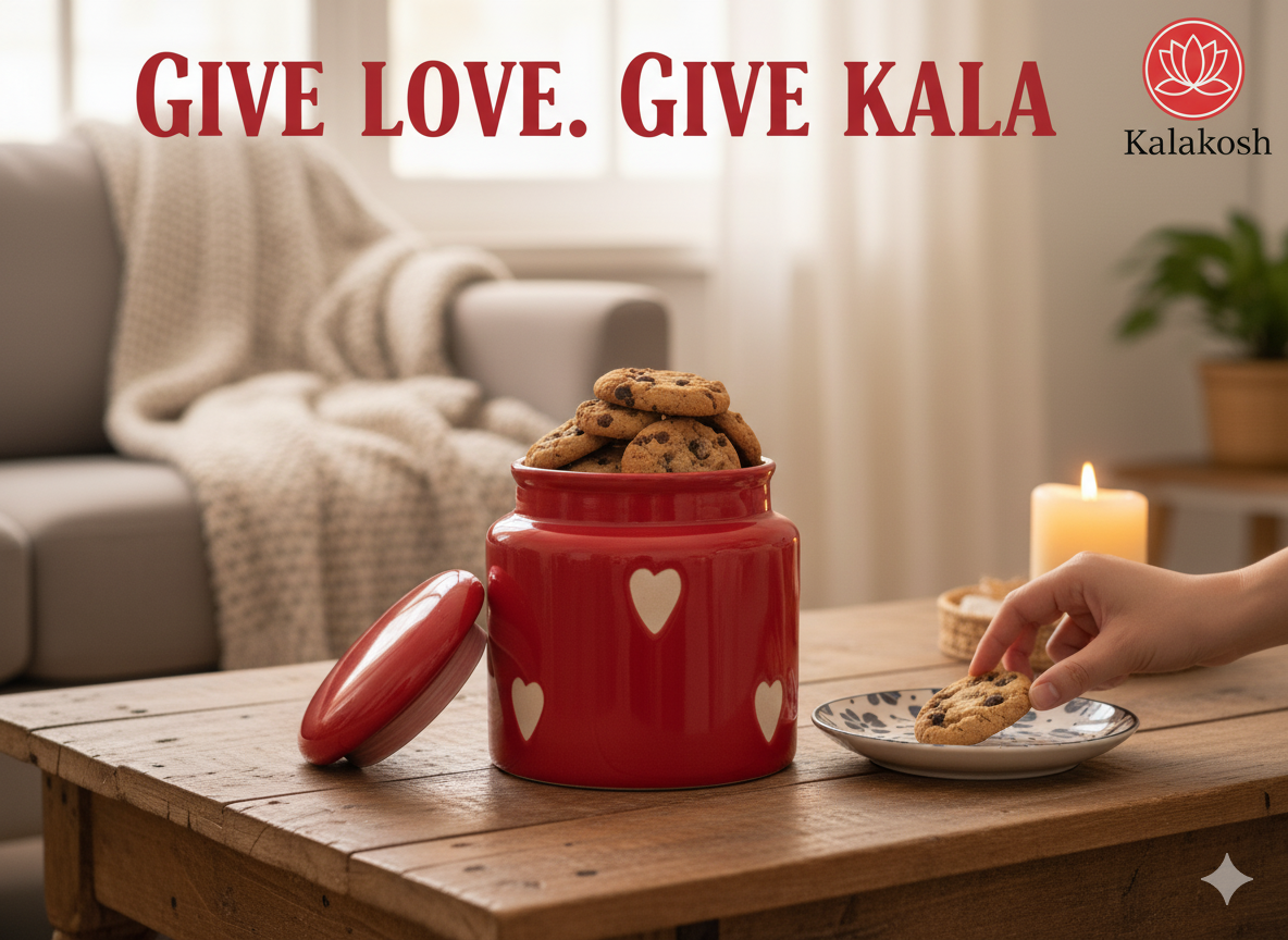 Red Ceramic Jar/Pickle Container with Heart Design | Airtight Kitchen Storage | Home Decor Vase | Office Use | Premium Gifting