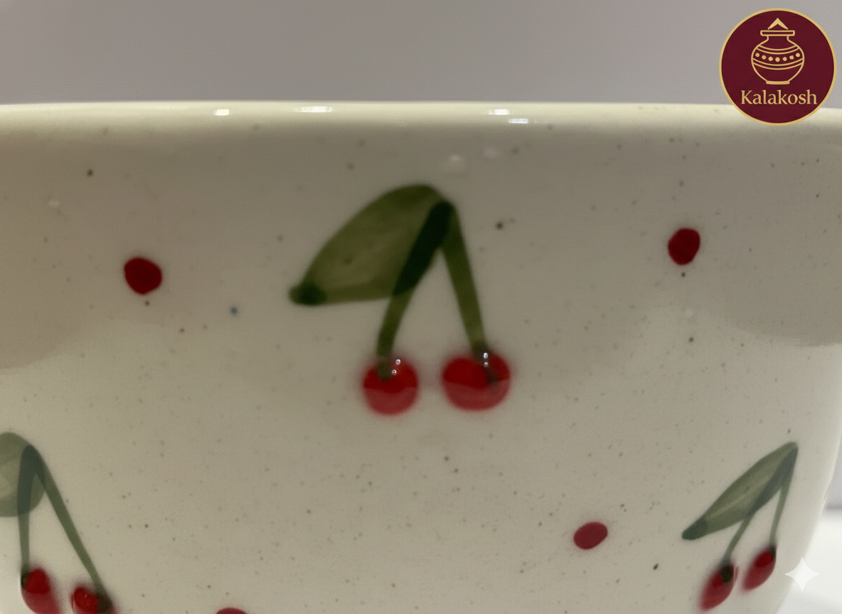Hand-Painted Cherry Ceramic Tea Cup Mug for Home & Office Use | Premium Home Decor | Coffee Milk Hot Beverage Daily Drinkware Gift