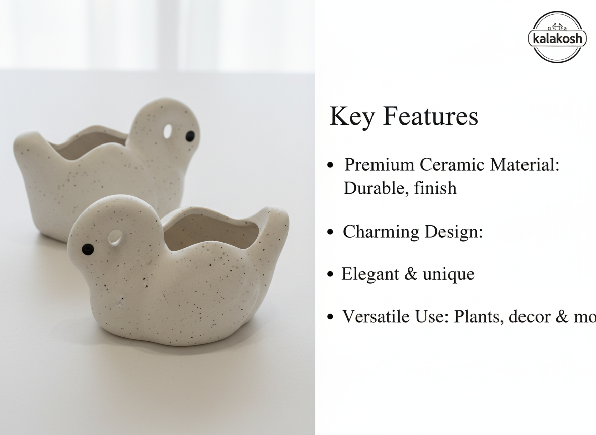 Premium White Ceramic Swan Planters Combo of 2 for Home Decor | Indoor Succulent Flower Pot | Elegant Home & Office Use Decorative Vase