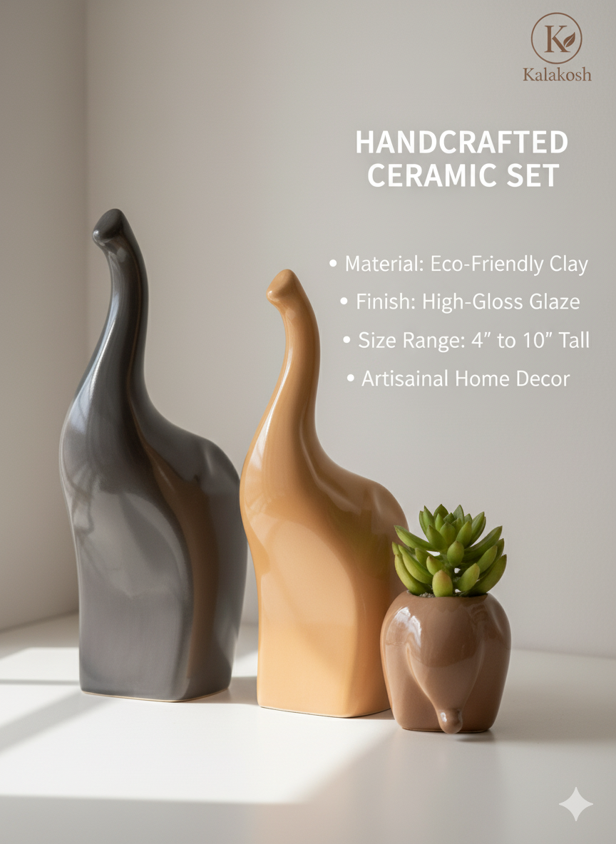 Handcrafted Elephant Family Ceramic Planters for Home Decor & Office Decor | Rustic Clay Showpiece Set | Eco-Friendly Artistic Vases for Gifting