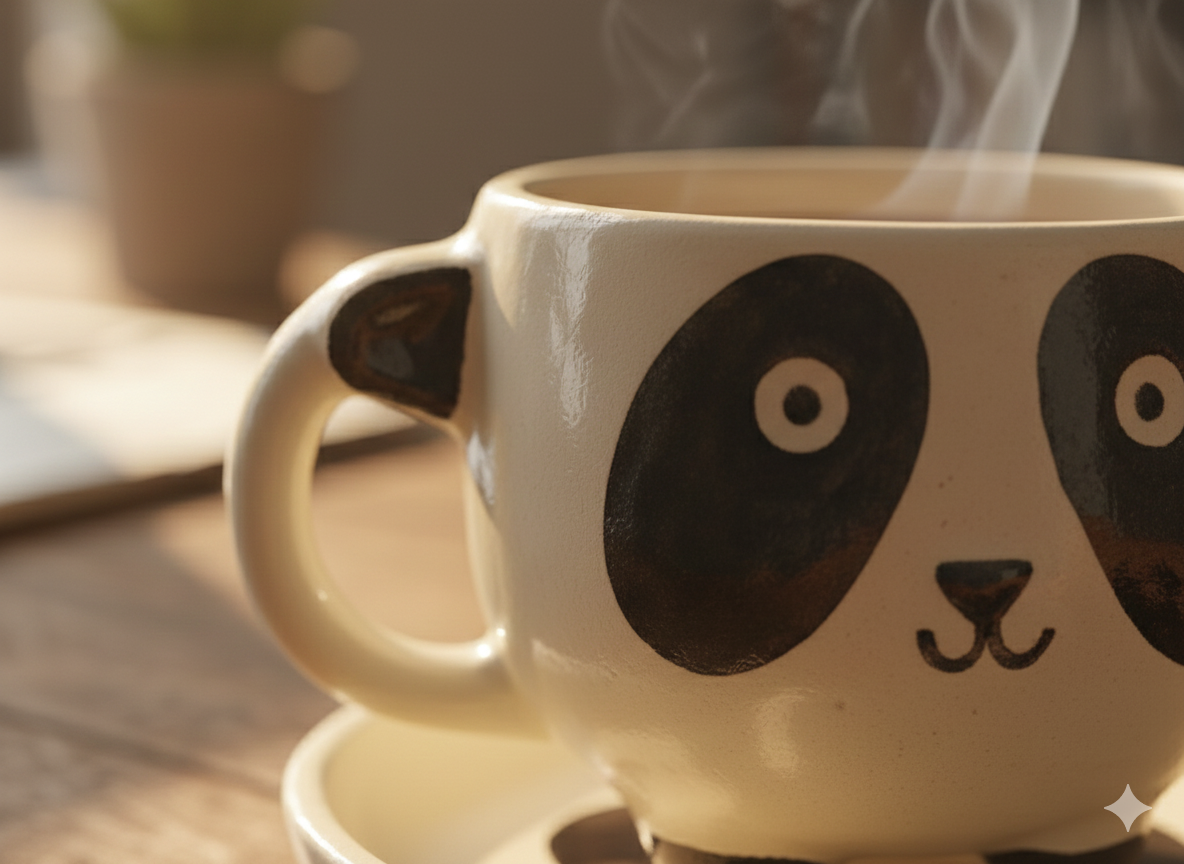 Handcrafted Panda Ceramic Coffee Tea Mug and Coaster Set | Cute Home Decor, Office Use | Unique Gifting