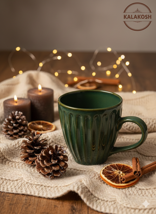 Artisan Deep Green Glazed Ceramic Coffee/Tea Mug | Premium Home Decor | Office Use, Home Use | Elegant Gifting for Him/Her