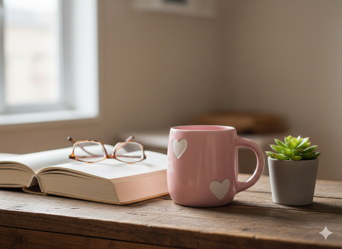 Cute Pink Heart Ceramic Coffee Mug (300ml) | Premium Glossy Tea Cup for Home Decor, Office Use & Gifting | Terracotta Style Home Use Cup