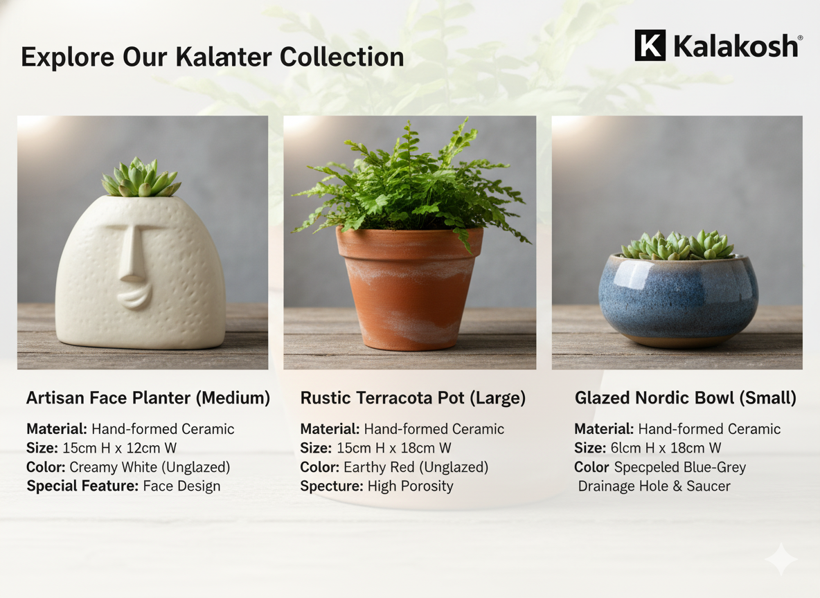 Handcrafted Eco-Friendly Clay Planters for Home Décor & Office Desk | Rustic Terracotta Ceramic Pots for Gifting