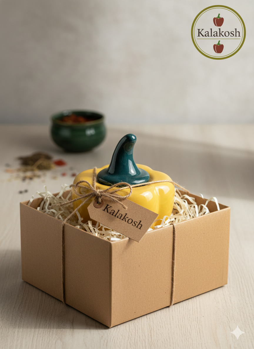 Artisan Ceramic Pickle Jar Container with Lid | Home Decor Vase | Stylish Kitchen Storage | Office Use Accent | Yellow Pepper Design | Gifting