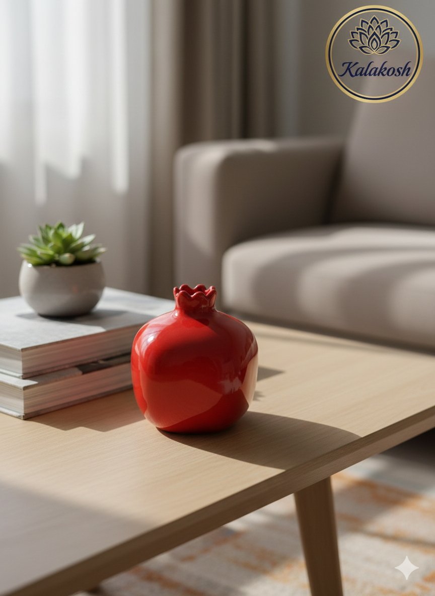 Premium Red Pomegranate Home Decor Vase | Glossy Ceramic Decorative Showpiece for Home Use, Office, Living Room Tabletop | Unique Gifting