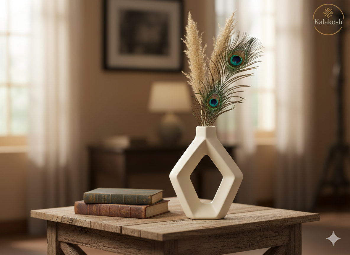 Handcrafted Modern Ceramic Planter Vase | Abstract Sculptural Decor | Cream Clay Pottery for Rustic Home Office Living Room Table Top | Unique Artisan Gifting