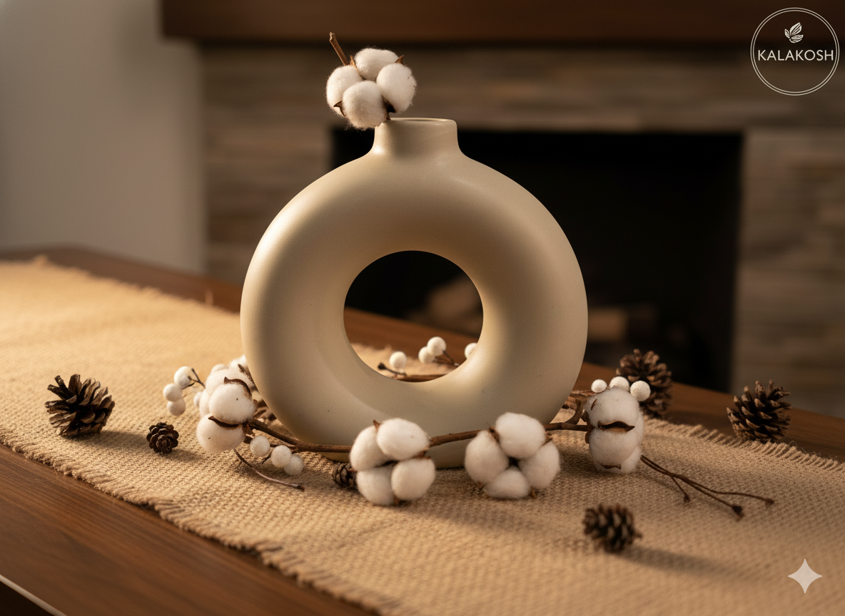 Modern Donut Ceramic Home Decor Vase | Minimalist Table Centerpiece for Home Use & Office Use | Premium Gifting & Aesthetic Showpiece