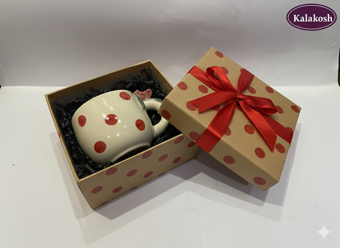 Charming Polka Dot Ceramic Coffee/Tea Mug with 3D Rose Handle | Unique Home Decor, Office Use & Gifting | Premium Stoneware Cup