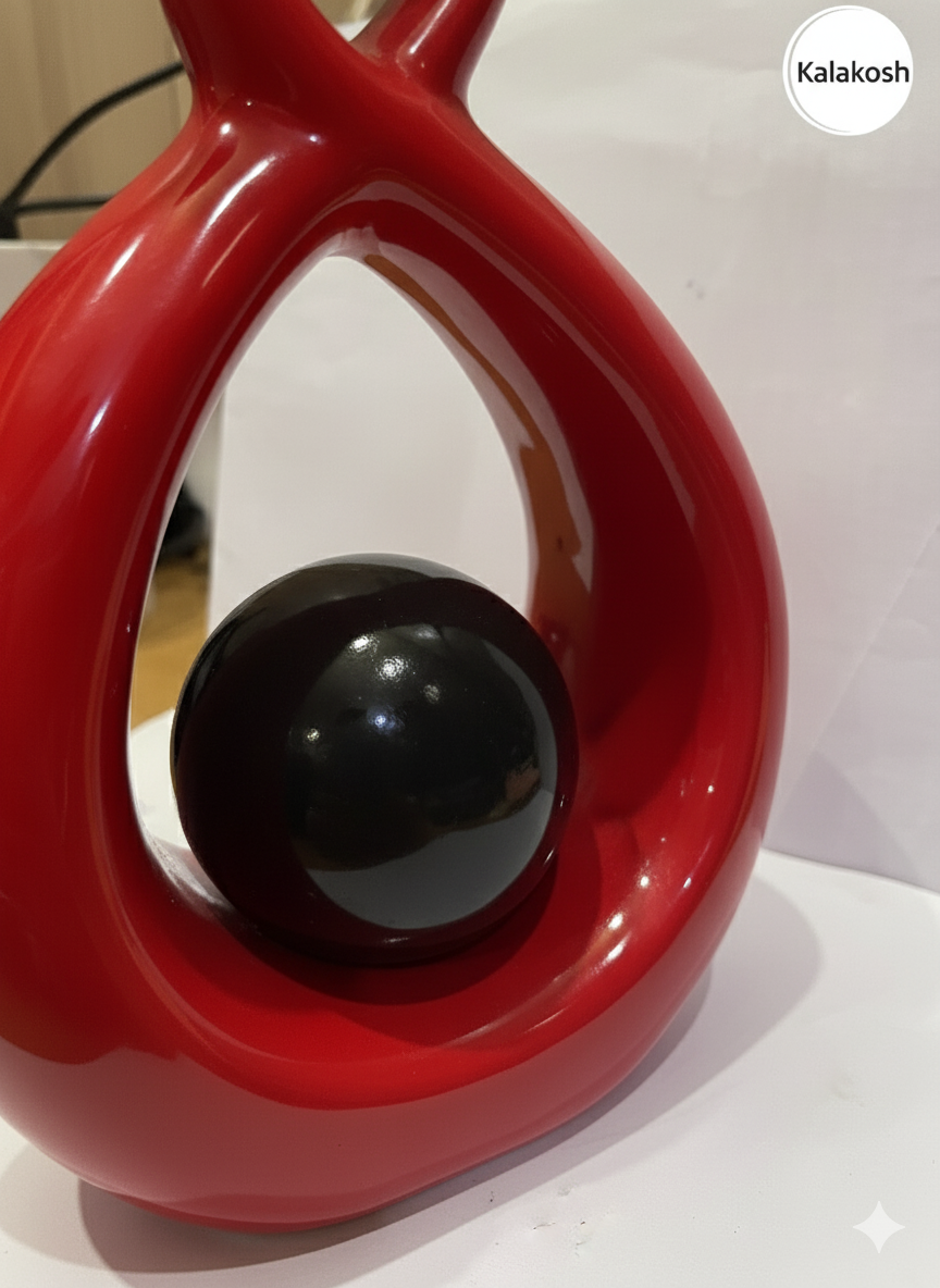 Handcrafted Red Abstract Ceramic Planter & Showpiece | Eco-Friendly Clay Home & Office Decor | Unique Artistic Sculpture & Table Accent