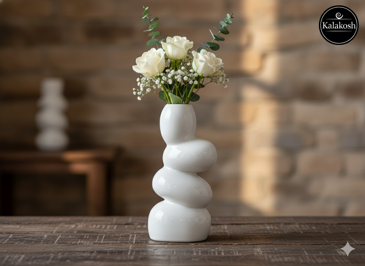 Handcrafted White Ceramic Planter Vase for Home & Office Decor | Artisan Clay Pot | Eco-Friendly Modern Rustic Tabletop Flower Pot | Unique Gifting