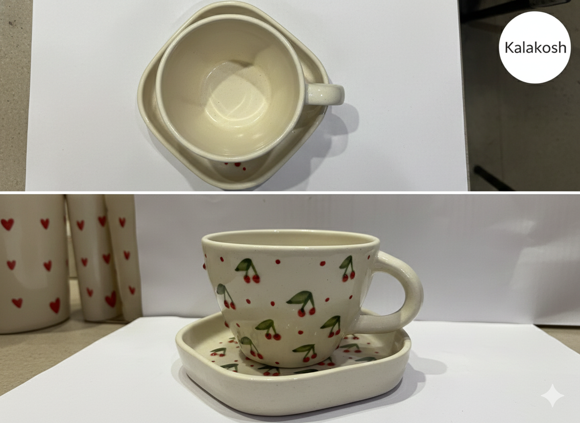 Hand-Painted Ceramic Tea Coffee Cup & Saucer Set | Home Decor | Office Use | Premium Aesthetic Gift